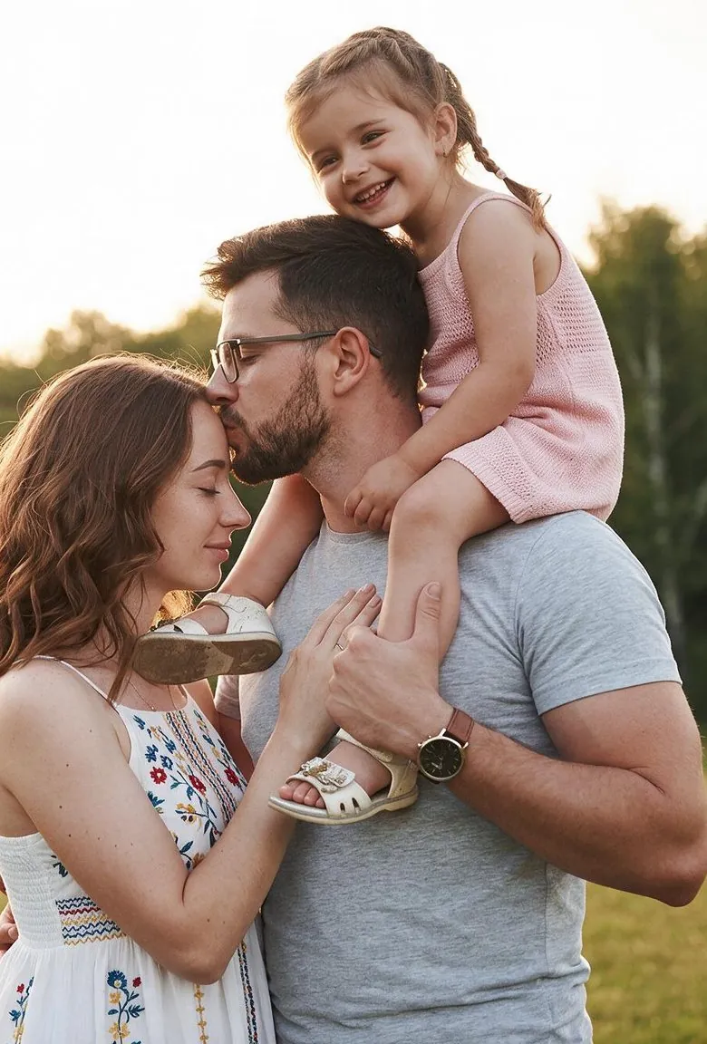 Família reunida ao ar livre.